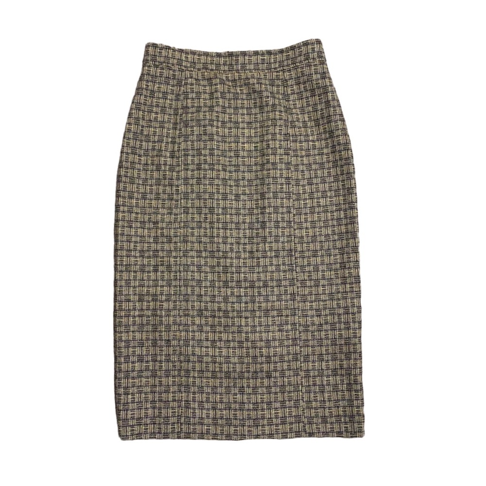 Vintage Carolina Herrera Woven Plaid Wool Pencil Skirt
